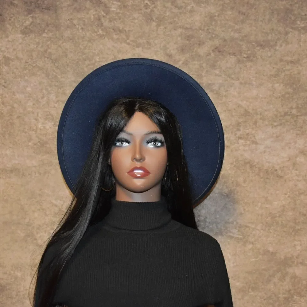 Navy Blue Large Wide Brim Fedora Hat